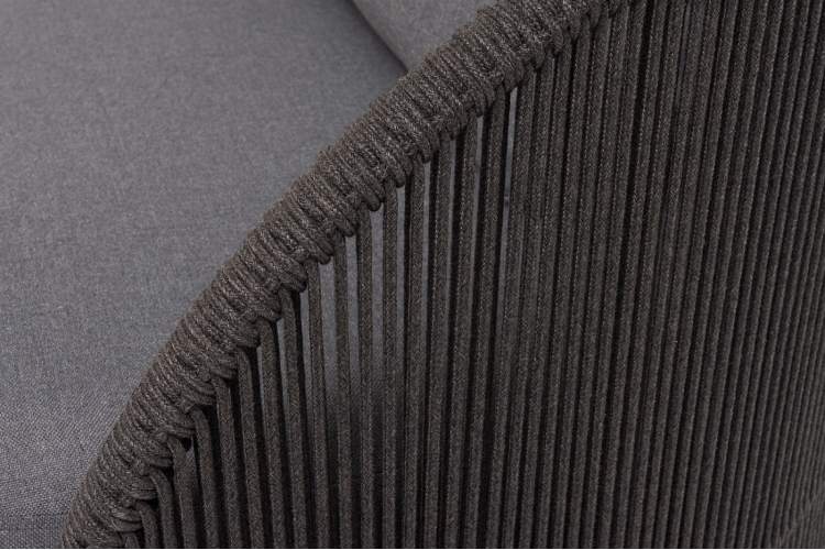 "Монтелла" кресло плетеное из роупа, каркас алюминий темно-серый (RAL7024) муар, роуп темно-серый круглый, ткань темно-серая 027-6