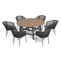 "Рио" обеденная группа на 6 персон, стол HPL "дуб", цвет темно-серый