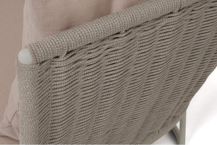 "Фиджи" диван 3-местный плетеный из роупа, каркас алюминий светло-серый (RAL7035) муар, роуп серый меланж круглый, ткань Mossle бежевая-3