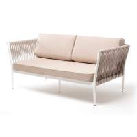 "Касабланка" диван 2-местный плетеный из роупа, каркас алюминий светло-серый (RAL7035) муар, роуп серо-коричневый 23мм, ткань бежевая 052