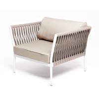 "Касабланка" кресло плетеное из роупа, каркас алюминий светло-серый (RAL7035) муар, роуп серо-коричневый 23мм, ткань бежевая 052