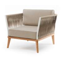 "Касабланка" кресло плетеное из роупа, основание дуб, роуп серо-коричневый 23мм, ткань серая