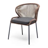 "Милан" стул плетеный из роупа, каркас алюминий серый (RAL7022) муар, роуп коричневый круглый, ткань темно-серая 027