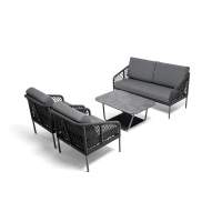 "Канны" лаунж-зона 4-местная из роупа узелкового плетения, каркас алюминий, роуп темно-серый
