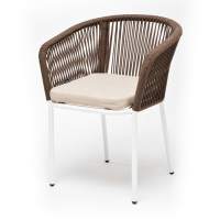 "Марсель" стул плетеный из роупа, каркас алюминий RAL6036 муар, роуп зеленый (4204) круглый tex, ткань темно-серая 027