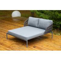 "Позитано" лежак плетеный из роупа, каркас алюминий темно-серый (RAL7024) муар, роуп темно-серый круглый, ткань темно-серая 027