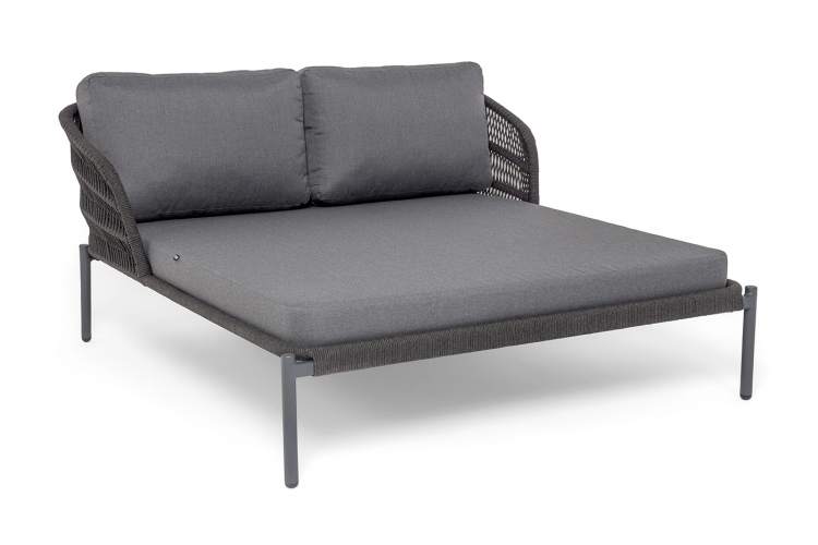 "Позитано" лежак плетеный из роупа, каркас алюминий темно-серый (RAL7024) муар, роуп темно-серый круглый, ткань темно-серая 027-9