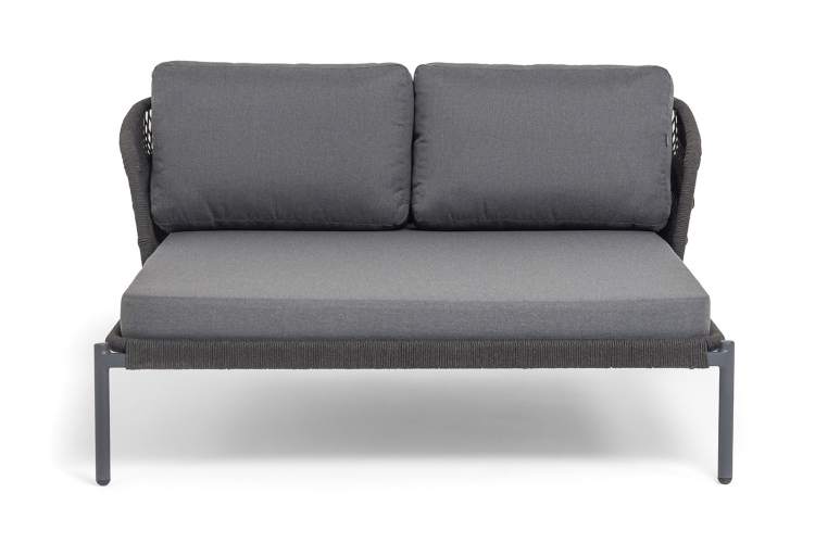 "Позитано" лежак плетеный из роупа, каркас алюминий темно-серый (RAL7024) муар, роуп темно-серый круглый, ткань темно-серая 027-11