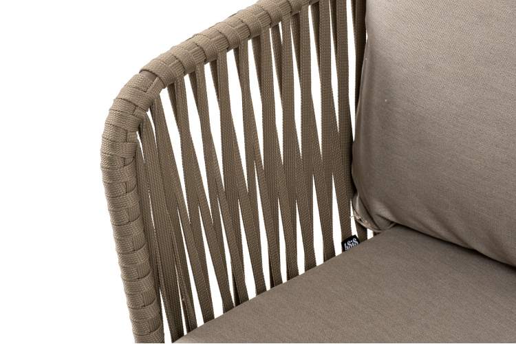 "Мальорка" диван 3-местный плетеный из роупа, основание дуб, роуп серо-коричневый 23мм, ткань бежевая 15052-3