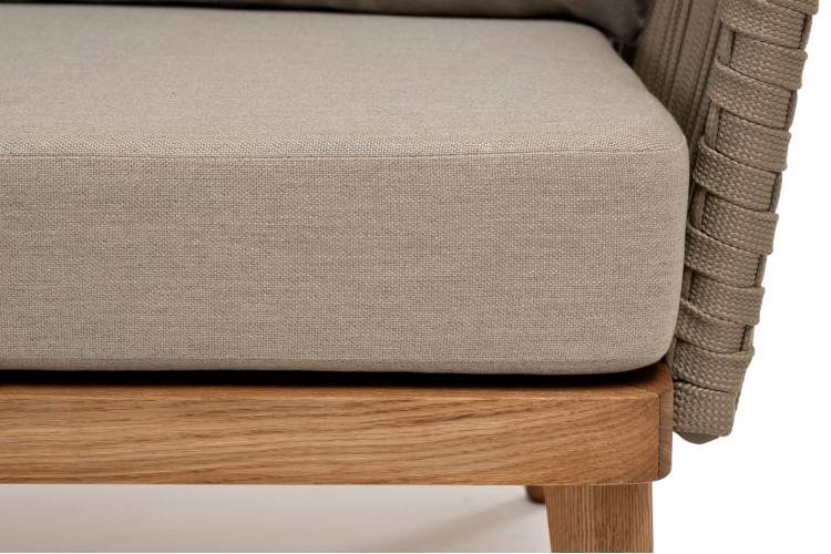 "Мальорка" диван 3-местный плетеный из роупа, основание дуб, роуп серо-коричневый 23мм, ткань бежевая 15052-5