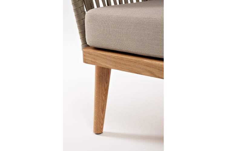 "Мальорка" диван 3-местный плетеный из роупа, основание дуб, роуп серо-коричневый 23мм, ткань бежевая 15052-6