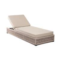 "Ривьера" шезлонг плетеный из роупа, каркас алюминий белый муар, роуп бежевый круглый, ткань бежевая 052