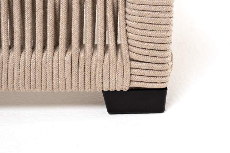 "Ривьера" шезлонг плетеный из роупа, каркас алюминий белый муар, роуп бежевый круглый, ткань бежевая 052-4