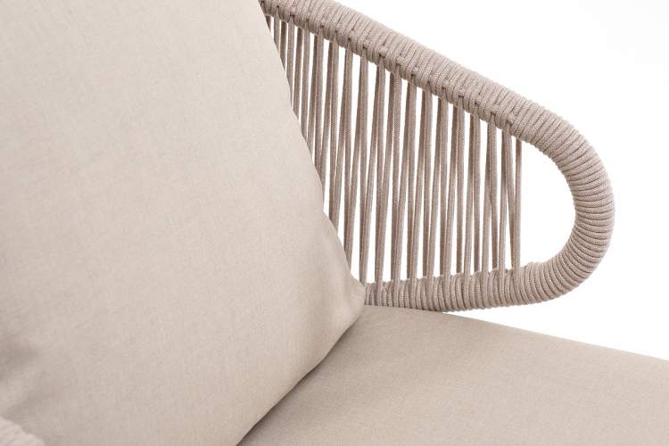 "Милан" кресло плетеное из роупа, каркас алюминий белый муар, роуп бежевый круглый, ткань бежевая 15052-4