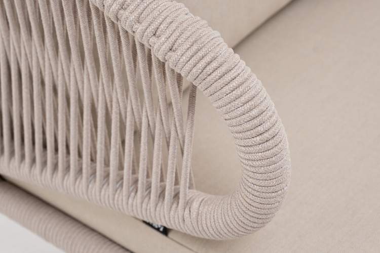 "Милан" кресло плетеное из роупа, каркас алюминий белый муар, роуп бежевый круглый, ткань бежевая 15052-5