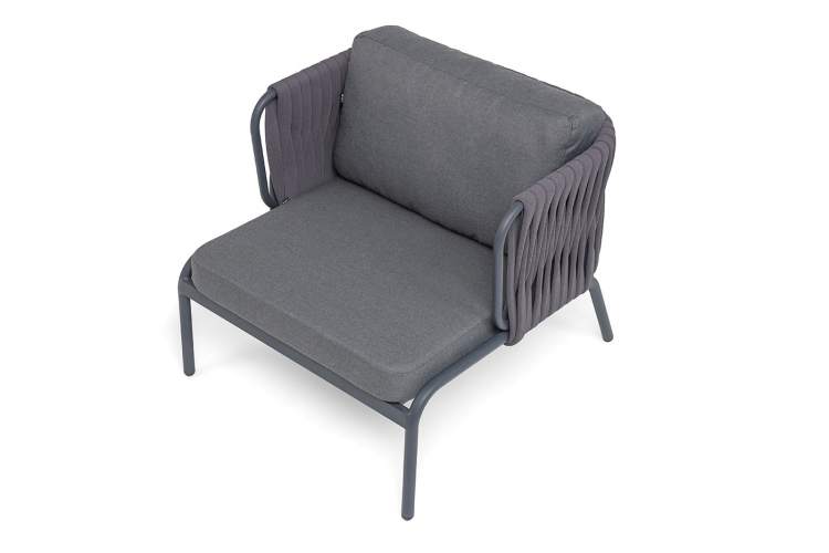 "Ронда" кресло плетеное из роупа, каркас алюминий темно-серый (RAL7024) муар, роуп серый 40 мм tex, ткань темно-серая 027-3