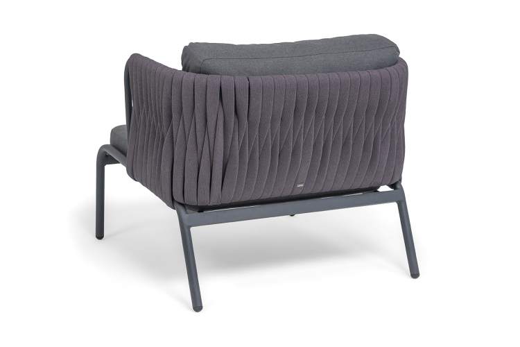 "Ронда" кресло плетеное из роупа, каркас алюминий темно-серый (RAL7024) муар, роуп серый 40 мм tex, ткань темно-серая 027-4