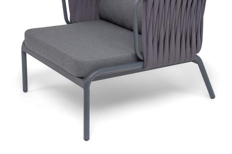 "Ронда" кресло плетеное из роупа, каркас алюминий темно-серый (RAL7024) муар, роуп серый 40 мм tex, ткань темно-серая 027-5