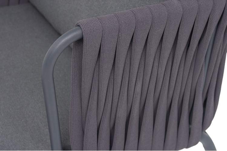 "Ронда" кресло плетеное из роупа, каркас алюминий темно-серый (RAL7024) муар, роуп серый 40 мм tex, ткань темно-серая 027-6