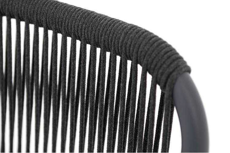 "Ането" стул плетеный из роупа, каркас алюминий темно-серый (RAL7024) муар, роуп темно-серый круглый, ткань темно-серая 027-4