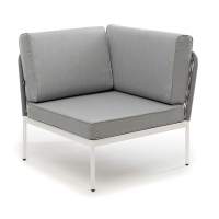 "Канны" левый модуль плетеный из роупа, каркас алюминий темно-серый (RAL7024) шагрень, роуп темно-серый круглый, ткань темно-серая