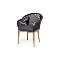 "Лион" стул плетеный из роупа, основание дуб, роуп темно-серый круглый, ткань темно-серая 027