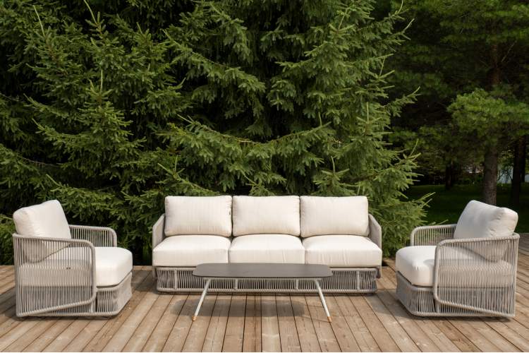 "Альбано" лаунж-зона 5-местная плетеная из роупа (веревки), каркас алюминиевый светло-серый, роуп серый меланж-1