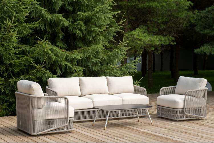 "Альбано" лаунж-зона 5-местная плетеная из роупа (веревки), каркас алюминиевый светло-серый, роуп серый меланж-2