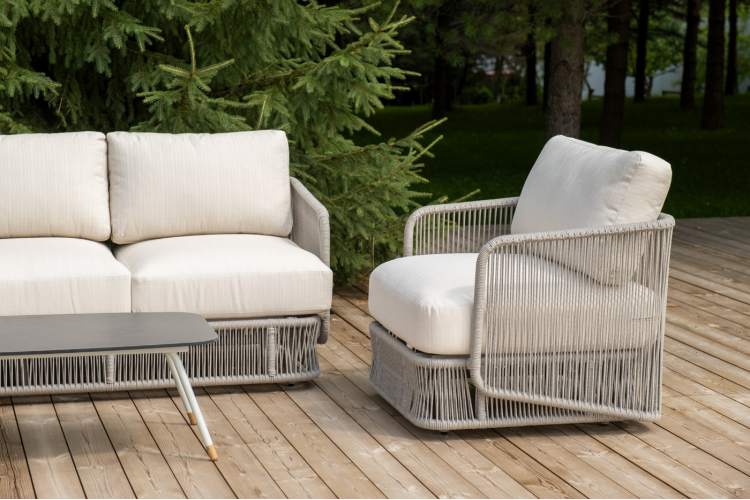 "Альбано" лаунж-зона 5-местная плетеная из роупа (веревки), каркас алюминиевый светло-серый, роуп серый меланж-3