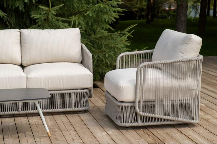 "Альбано" лаунж-зона 5-местная плетеная из роупа (веревки), каркас алюминиевый светло-серый, роуп серый меланж-5