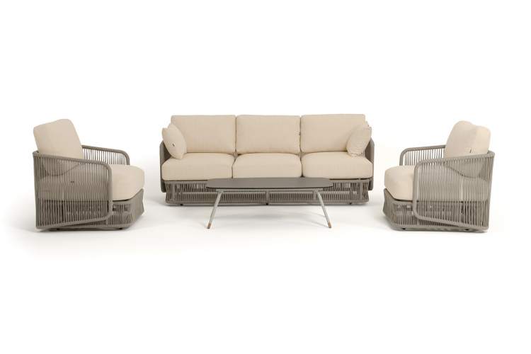 "Альбано" лаунж-зона 5-местная плетеная из роупа (веревки), каркас алюминиевый светло-серый, роуп серый меланж-26