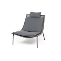 "Авиньон" кресло плетеное из роупа, каркас алюминий серый (RAL7022) муар, роуп серый круглый, ткань темно-серая 027