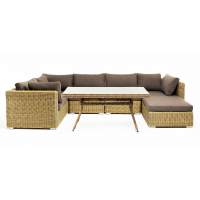 "Лунго" обеденная группа угловая из искусственного ротанга, цвет соломенный