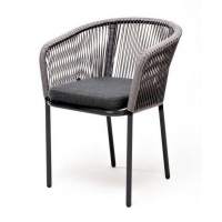 "Марсель" стул плетеный из роупа, каркас из стали серый (RAL7022) муар, роуп серый круглый, ткань серая