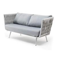 "Каталония" диван модульный плетеный из роупа, основание дуб, роуп темно-серый круглый, ткань темно-серая 027