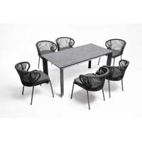 "Венето" обеденная группа на 6 персон со стульями "Милан", каркас темно-серый, роуп темно-серый