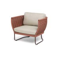 "Фиджи" кресло плетеное из роупа, каркас алюминий коричневый (RAL8016) муар, роуп красный (8372) круглый tex, ткань Mossle бежевая