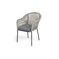 "Лион" стул плетеный из роупа, каркас из стали темно-серый (RAL7024) муар, роуп серый меланж круглый, ткань серая 017