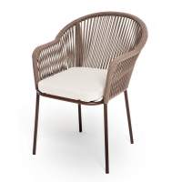 "Лион" стул плетеный из роупа, каркас из стали коричневый (RAL8016) муар, роуп коричневый круглый, ткань бежевая 15052