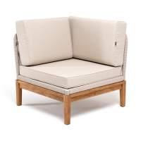 "Канны" угловой модуль плетеный из роупа, основание дуб, роуп бежевый круглый, ткань бежевая 15052