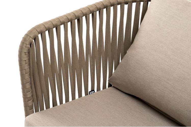 "Мальорка" кресло плетеное из роупа, основание дуб, роуп серо-коричневый 23мм, ткань бежевая 15052-3