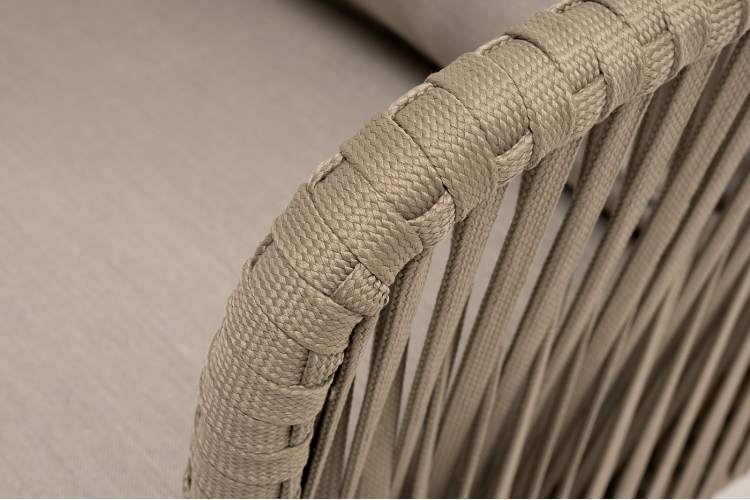 "Мальорка" кресло плетеное из роупа, основание дуб, роуп серо-коричневый 23мм, ткань бежевая 15052-4