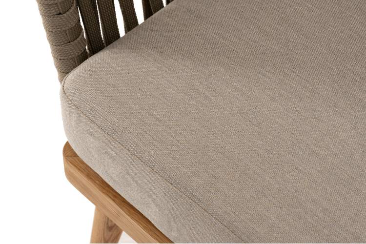 "Мальорка" кресло плетеное из роупа, основание дуб, роуп серо-коричневый 23мм, ткань бежевая 15052-6