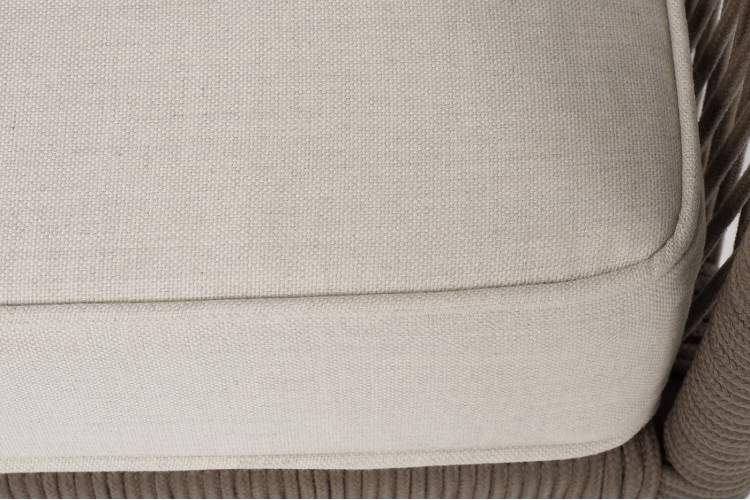 "Канны" диван 3-местный плетеный из роупа, каркас алюминий коричневый (RAL8016) муар, роуп коричневый круглый, ткань бежевая 15052-5