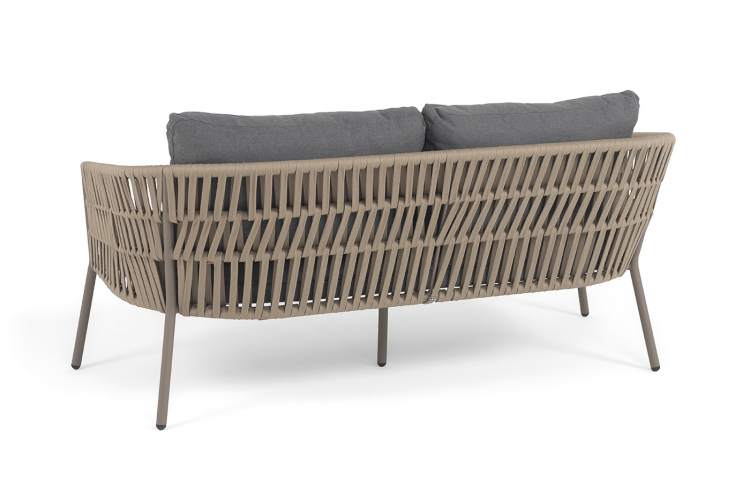 "Комо" диван 2-местный плетеный из роупа, каркас алюминий бежево-серый (RAL7006) муар, роуп серо-коричневый 23мм, ткань темно-серая 027-4