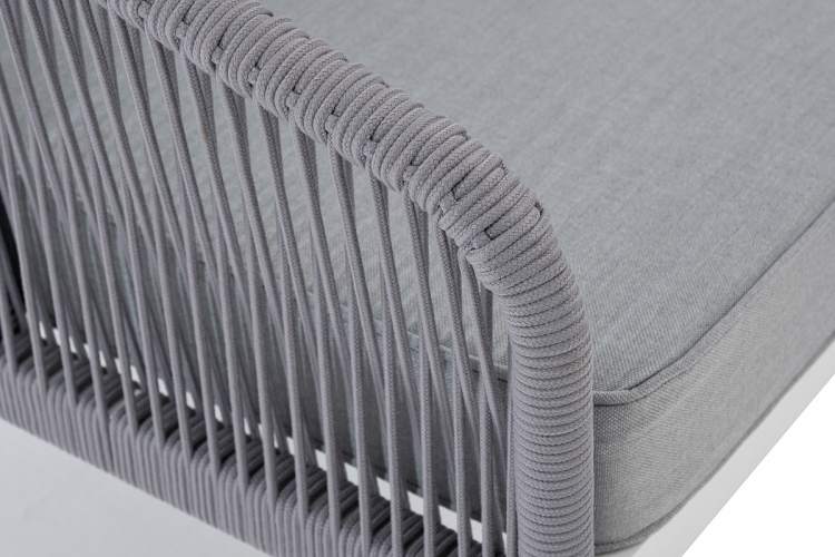 "Канны" диван модульный плетеный из роупа, каркас алюминий белый, роуп светло-серый круглый, ткань светло-серая-2