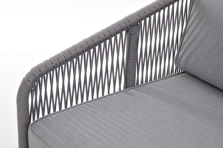 "Канны" диван модульный плетеный из роупа, каркас алюминий белый, роуп светло-серый круглый, ткань светло-серая-5