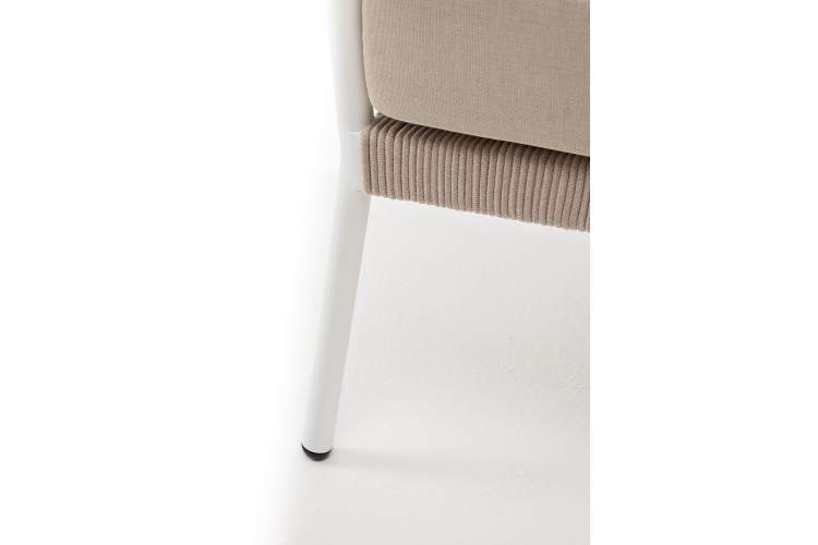 "Диего" кресло плетеное из роупа, каркас алюминий белый муар, роуп бежевый круглый, ткань бежевая 052-6