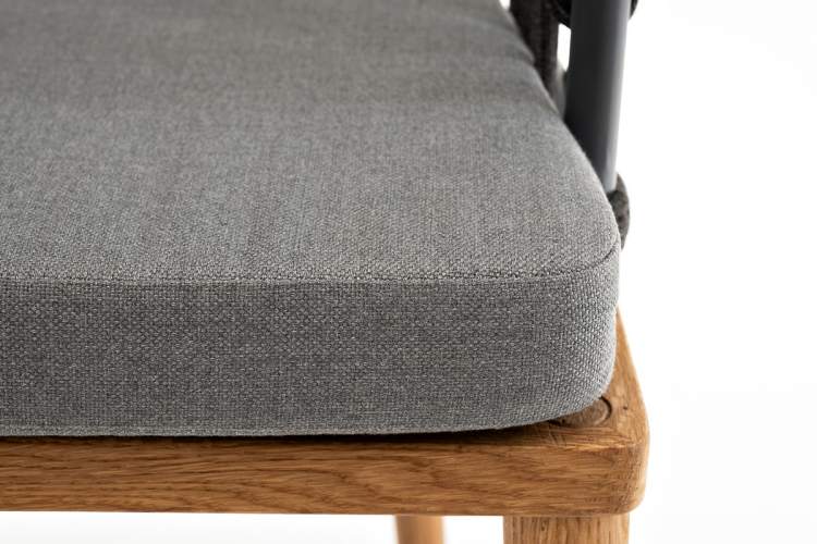 "Диего" стул плетеный из роупа, основание дуб, каркас из стали темно-серый (RAL7024) муар, роуп темно-серый круглый, ткань темно-серая 027-3