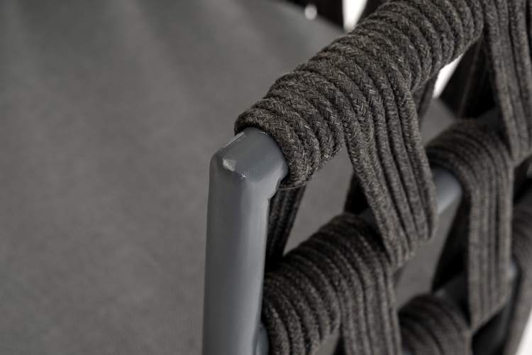 "Диего" стул плетеный из роупа, основание дуб, каркас из стали темно-серый (RAL7024) муар, роуп темно-серый круглый, ткань темно-серая 027-6